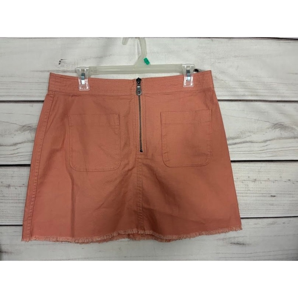 Madewell‎ Womens Pink Canvas Mini Skirt Size 10 Frayed Hem Exposed Zip Utility